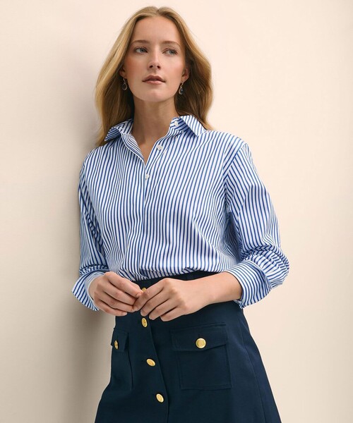 ブルックスブラザーズ（Brooks Brothers）/スーピマコットンサテン　リラックスフィット　ストライプシャツ セール】スーピマコットンサテン リラックスフィット ストライプシャツ