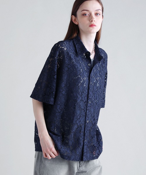 SOCCE（ソーシー）の「リラクシングシアーレースシャツ（シャツ/ブラウス・メンズ・ブラック/ネイビー/ホワイト・S/M/L/XL）」の3枚目の写真
