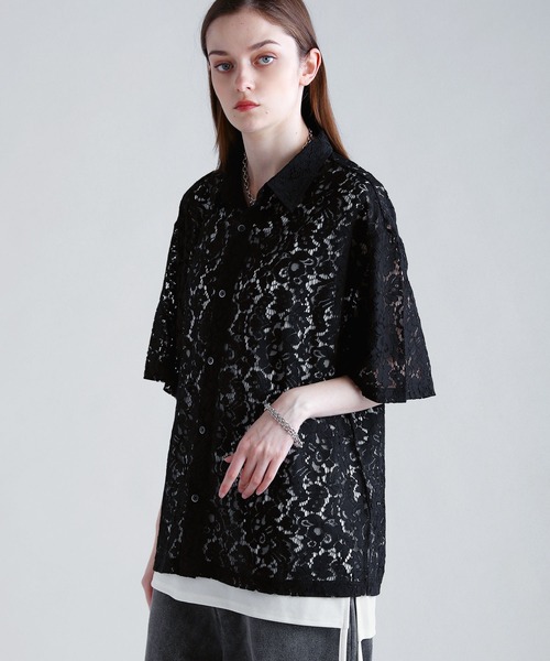 SOCCE（ソーシー）の「リラクシングシアーレースシャツ（シャツ/ブラウス・メンズ・ブラック/ネイビー/ホワイト・S/M/L/XL）」の4枚目の写真