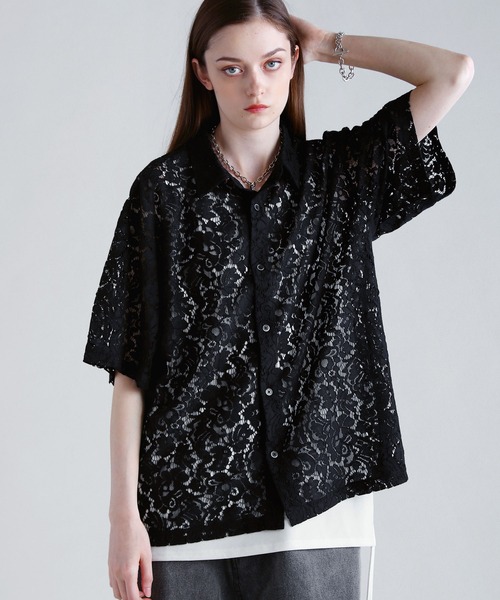 SOCCE（ソーシー）の「リラクシングシアーレースシャツ（シャツ/ブラウス・メンズ・ブラック/ネイビー/ホワイト・S/M/L/XL）」の5枚目の写真