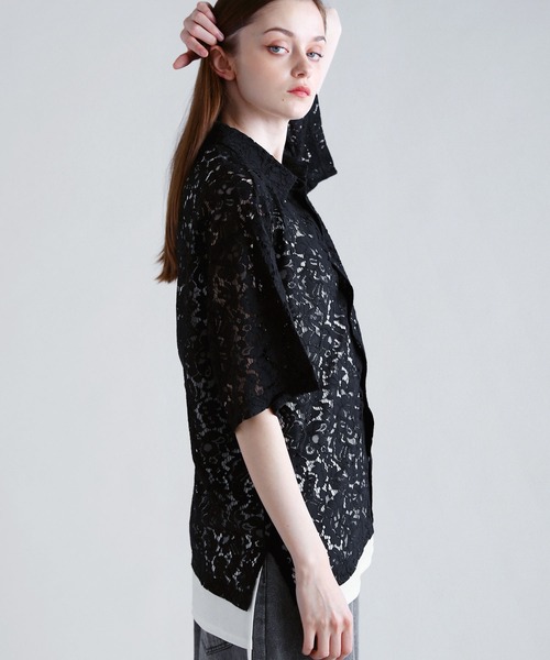 SOCCE（ソーシー）の「リラクシングシアーレースシャツ（シャツ/ブラウス・メンズ・ブラック/ネイビー/ホワイト・S/M/L/XL）」の6枚目の写真