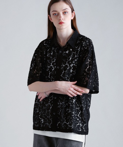 SOCCE（ソーシー）の「リラクシングシアーレースシャツ（シャツ/ブラウス・メンズ・ブラック/ネイビー/ホワイト・S/M/L/XL）」の8枚目の写真