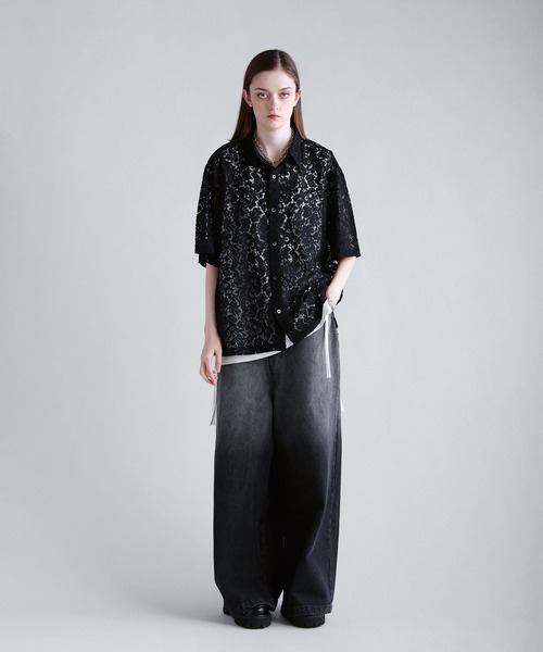 EFFLORESCENCE ダークグレー Lサイズ シャツ 23MMSBL01]THE SHINZONE(ザ シンゾーン)CROPPED SHEER SHIRTS