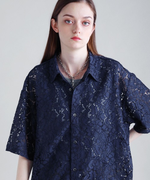 SOCCE（ソーシー）の「リラクシングシアーレースシャツ（シャツ/ブラウス・メンズ・ブラック/ネイビー/ホワイト・S/M/L/XL）」の18枚目の写真