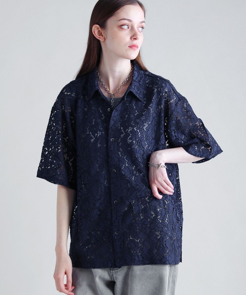 SOCCE（ソーシー）の「リラクシングシアーレースシャツ（シャツ/ブラウス・メンズ・ブラック/ネイビー/ホワイト・S/M/L/XL）」の22枚目の写真