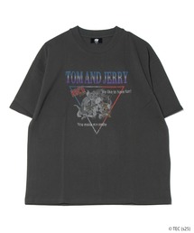【公式】トムとジェリー ピグメント風ロックプリントTシャツ