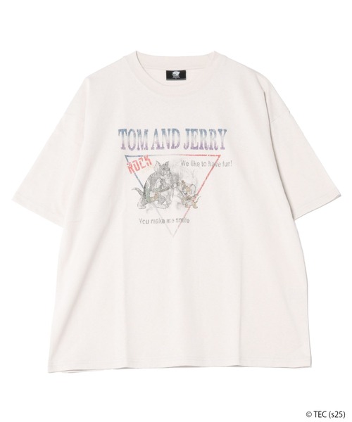 Tom&Jerry(トムアンドジェリー)の「【公式】トムとジェリー ピグメント風ロックプリントTシャツ(Tシャツ/カットソー・レディース・ブラック系2/アイボリー系2/アイボリー系1/ブラック系1・M/L)」の4枚目の写真