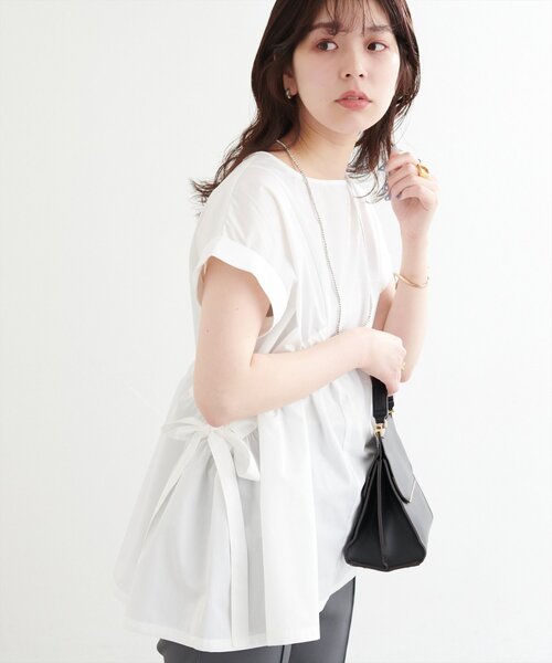 natural couture（ナチュラルクチュール）の「サイドドロストトップス（シャツ/ブラウス・レディース・オフホワイト/ピンク/キャメル/ネイビー・FREE）」の2枚目の写真