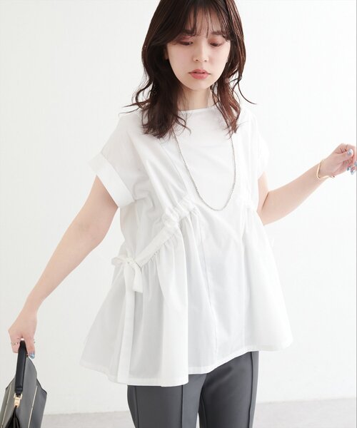 natural couture（ナチュラルクチュール）の「サイドドロストトップス（シャツ/ブラウス・レディース・オフホワイト/ピンク/キャメル/ネイビー・FREE）」の7枚目の写真