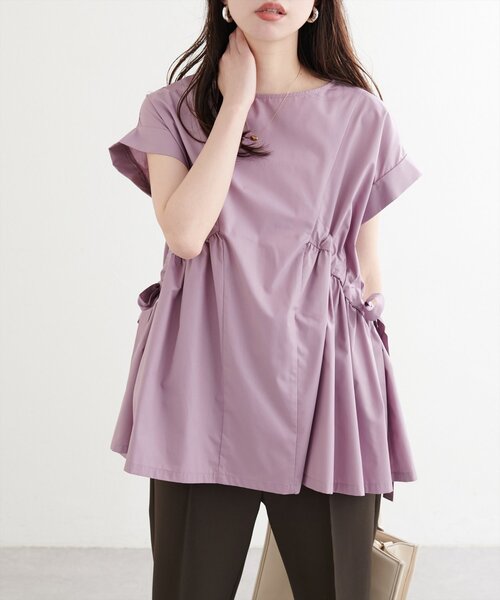 natural couture（ナチュラルクチュール）の「サイドドロストトップス（シャツ/ブラウス・レディース・オフホワイト/ピンク/キャメル/ネイビー・FREE）」の4枚目の写真