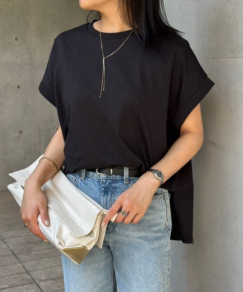 CIENA(シエナ)の「クールタッチクルーネックプルオーバー(Tシャツ/カットソー・レディース・ホワイト/ライトブルー/ブラック/チャコールグレー・FREE)」の2枚目の写真