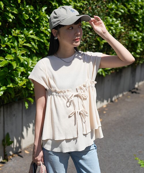 セール】【セットアイテム】ワッフル フレンチスリーブ ビスチェセット