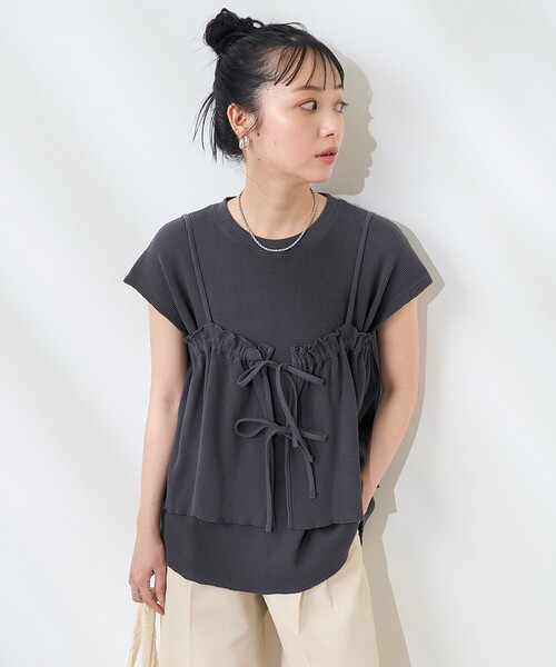 セール】【セットアイテム】ワッフル フレンチスリーブ ビスチェセット