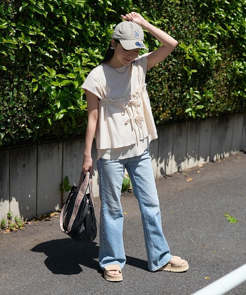 FREAK'S STORE(フリークスストア)の「【セットアイテム】ワッフル フレンチスリーブ ビスチェセット(Tシャツ/カットソー・レディース・ブルーグリーン/オフホワイト/ブラウン/チャコール・フリ-)」の7枚目の写真