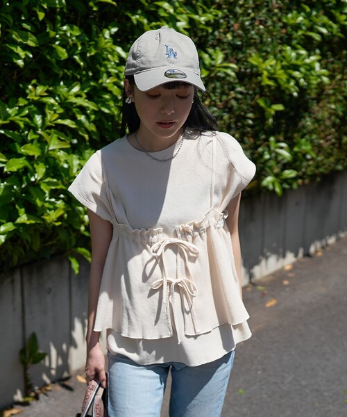 FREAK'S STORE(フリークスストア)の「【セットアイテム】ワッフル フレンチスリーブ ビスチェセット(Tシャツ/カットソー・レディース・ブルーグリーン/オフホワイト/ブラウン/チャコール・フリ-)」の8枚目の写真