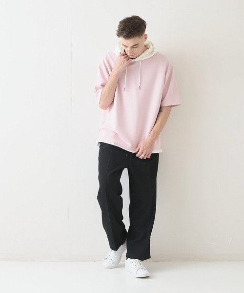 Blue Standard (ブルースタンダード)の「【Blue Standard/ブルースタンダード】接触冷感 COOLスムース フェイクレイヤード リラックスフィットTパーカー(Tシャツ/カットソー・メンズ・グレー/ブルー/ネイビー/ブラック/スモークピンク/チャコールグレー/ダークベージュ/グリーン/ダークネイビー・X-LARGE/MEDIUM/LARGE)」の19枚目の写真
