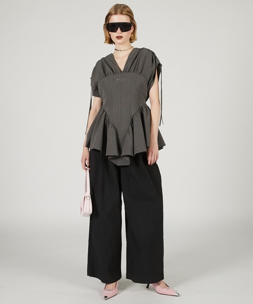 PRANK PROJECT(プランクプロジェクト)の「ワイドギャザーパンツ / Wide Gathered Pants(その他パンツ・レディース・ブラック/ホワイト/ピンク・36/38)」の9枚目の写真