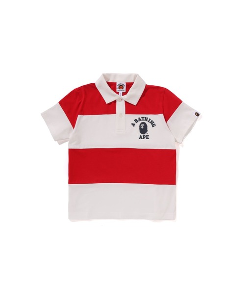 [大人気]　アベイシングエイプ　ポロシャツ　プリント◎　カレッジロゴ　存在感◎ COLLEGE PANEL STRIPE POLO SHIRT（ポロシャツ）｜A BATHING APE（ア