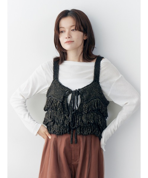 Ungrid（アングリッド）の「マルチウェイフリンジデザインニットビスチェ（ニット/セーター・レディース・ブルー/ブラック/アイボリー・FREE）」の2枚目の写真