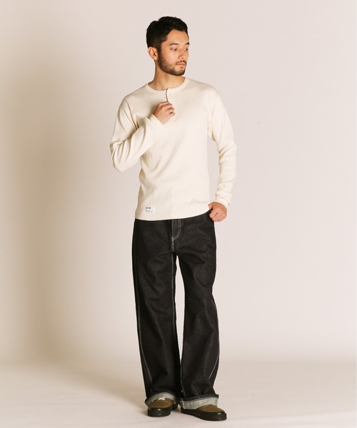 schott（ショット）の「Schott/ショット/ARMY RIB HENLEY LS T-SHIRT/アーミーリブ ヘンリー ロンT（Tシャツ/カットソー・メンズ・ナチュラル/チャコールグレー・2XL/XL/L/M）」の8枚目の写真