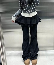 【 MEMECLE / メメクル 】ベルベット ティアード フレアスカートパンツ