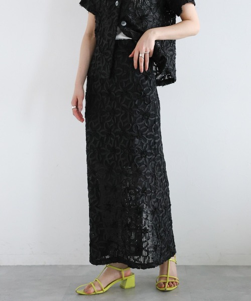 RAGEBLUE（レイジブルー）の「〈セットアップ対応〉フラワーメッシュIラインスカート（スカート・レディース・ブラック・FREE）」の4枚目の写真