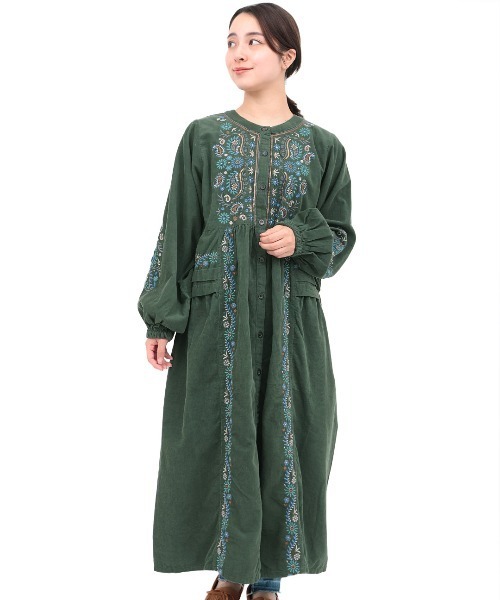 チチカカ（チチカカ）の「Rico ペイズリー刺繍コーデュロイワンピース（ワンピース・レディース・グリーン/ブラック/マスタード・FREE）」の12枚目の写真