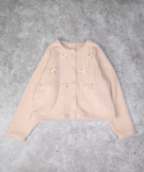 la poche biscuit（ラポシェビスキュイ）の「リボンつきシャギーカーディガン（カーディガン/ボレロ・キッズ・グレー/アイボリー/ピンク・80/140/130/120/110/100/90）」の3枚目の写真