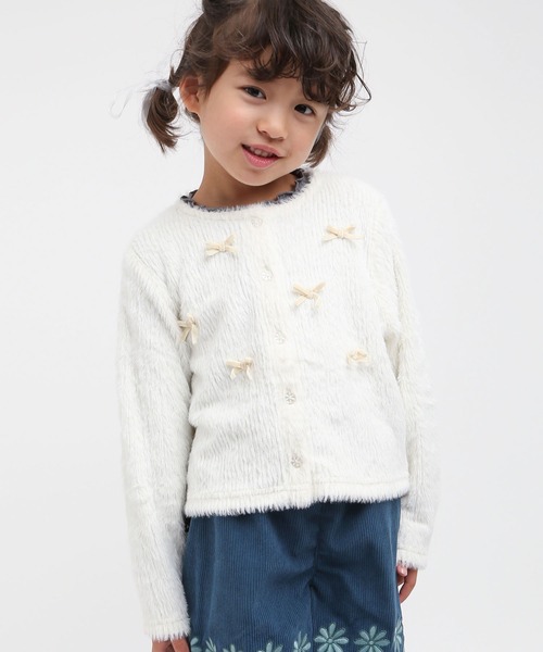 la poche biscuit（ラポシェビスキュイ）の「リボンつきシャギーカーディガン（カーディガン/ボレロ・キッズ・グレー/アイボリー/ピンク・80/140/130/120/110/100/90）」の2枚目の写真