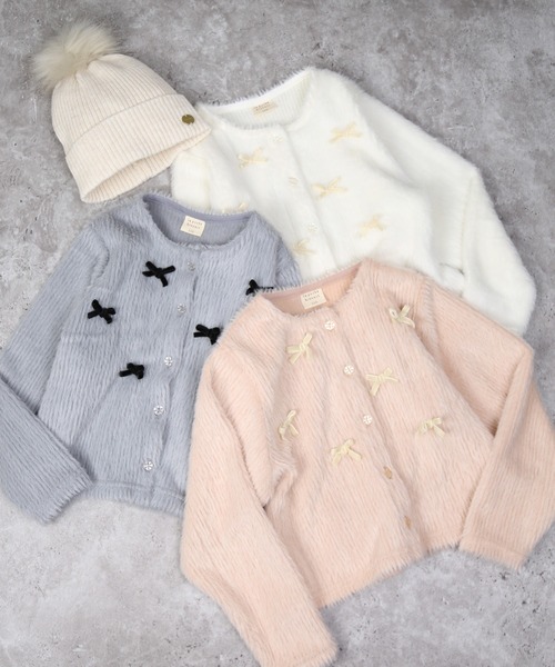 la poche biscuit（ラポシェビスキュイ）の「リボンつきシャギーカーディガン（カーディガン/ボレロ・キッズ・グレー/アイボリー/ピンク・80/140/130/120/110/100/90）」の4枚目の写真