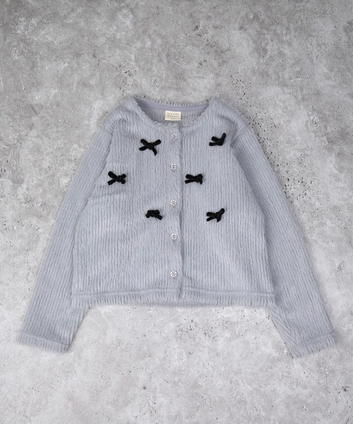 la poche biscuit（ラポシェビスキュイ）の「リボンつきシャギーカーディガン（カーディガン/ボレロ・キッズ・グレー/アイボリー/ピンク・80/140/130/120/110/100/90）」の9枚目の写真