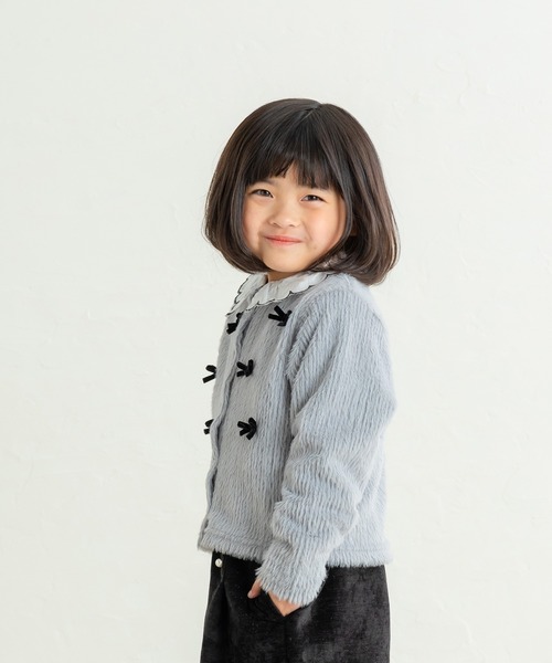 la poche biscuit（ラポシェビスキュイ）の「リボンつきシャギーカーディガン（カーディガン/ボレロ・キッズ・グレー/アイボリー/ピンク・80/140/130/120/110/100/90）」の7枚目の写真