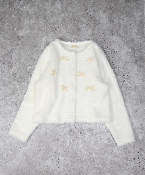 la poche biscuit（ラポシェビスキュイ）の「リボンつきシャギーカーディガン（カーディガン/ボレロ・キッズ・グレー/アイボリー/ピンク・80/140/130/120/110/100/90）」の12枚目の写真