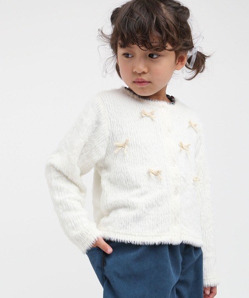 la poche biscuit（ラポシェビスキュイ）の「リボンつきシャギーカーディガン（カーディガン/ボレロ・キッズ・グレー/アイボリー/ピンク・80/140/130/120/110/100/90）」の10枚目の写真