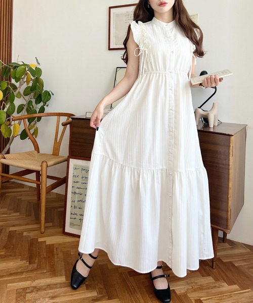 moment+(モーメントプラス)の「ドロストリボンショルダーフリルティアードシャツワンピース(シャツワンピース・レディース・ネイビー/ブラック/オフホワイト・M/L)」の19枚目の写真