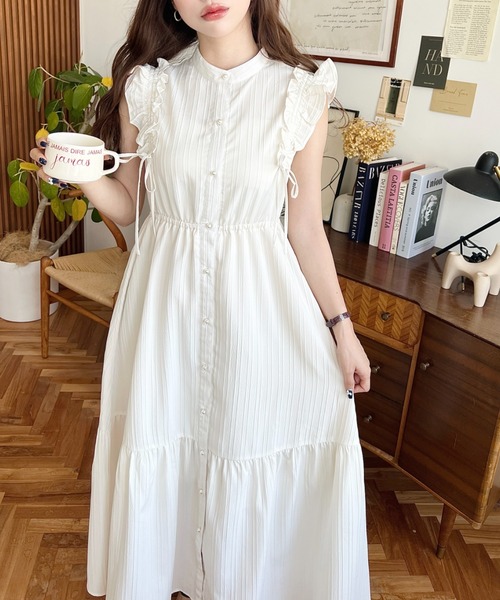 moment+(モーメントプラス)の「ドロストリボンショルダーフリルティアードシャツワンピース(シャツワンピース・レディース・ネイビー/ブラック/オフホワイト・M/L)」の14枚目の写真