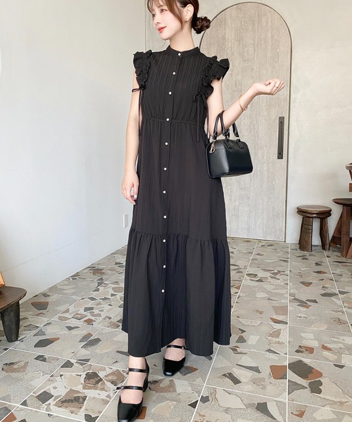 moment+(モーメントプラス)の「ドロストリボンショルダーフリルティアードシャツワンピース(シャツワンピース・レディース・ネイビー/ブラック/オフホワイト・M/L)」の22枚目の写真