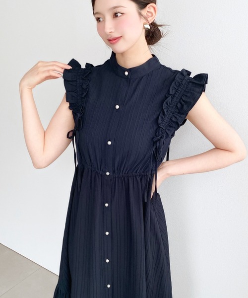 moment+(モーメントプラス)の「ドロストリボンショルダーフリルティアードシャツワンピース(シャツワンピース・レディース・ネイビー/ブラック/オフホワイト・M/L)」の12枚目の写真