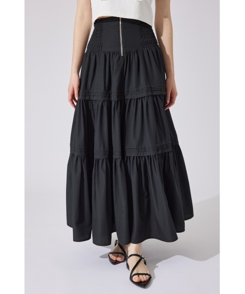 rienda（リエンダ）の「ウエストシャーリングタックデザインフレアスカート　秋服（スカート・レディース・ブラック・FREE）」の2枚目の写真