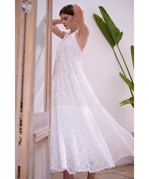 大人気！estellak エステラケー ショルダーリボンキャミドレス　ワンピース Sandra Floral-print long dress ショルダーリボンプリント
