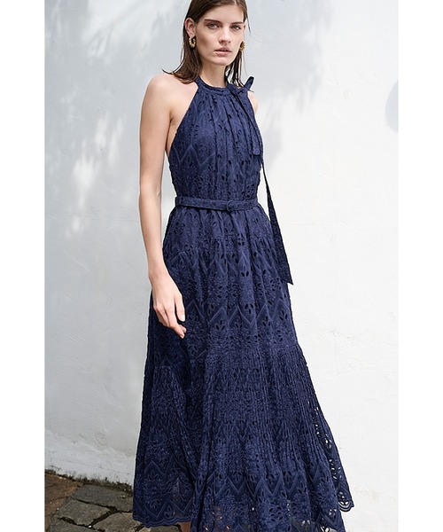 美品　Estella.K ケミカルレーススウィッチングドレス ネイビー 美品Estella.K ケミカルレーススウィッチングドレス ネイビー
