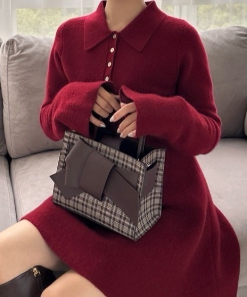 FRAY I.D(フレイアイディー)の「【ルエル】チェックリボンミドルバッグ(ショルダーバッグ・レディース・ベージュ/ブラウン・F)」の2枚目の写真