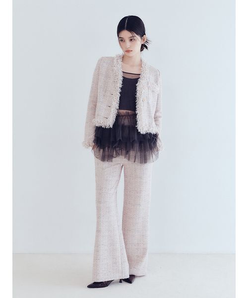 LILY BROWN（リリーブラウン）の「【LILY BROWN Lingerie】カップ付フリルチュールキャミ（キャミソール・レディース・クリーム/チャコールグレー・S/M）」の4枚目の写真