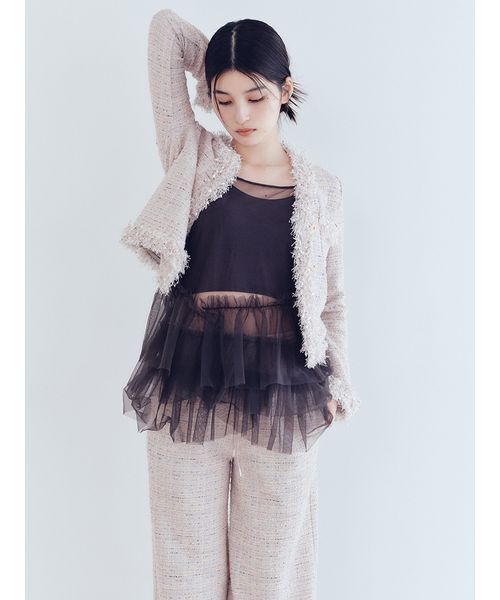 LILY BROWN（リリーブラウン）の「【LILY BROWN Lingerie】カップ付フリルチュールキャミ（キャミソール・レディース・クリーム/チャコールグレー・S/M）」の5枚目の写真