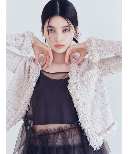 LIZLISA フリル レース キャミソール チャーム付き ブラウン LIZLISA