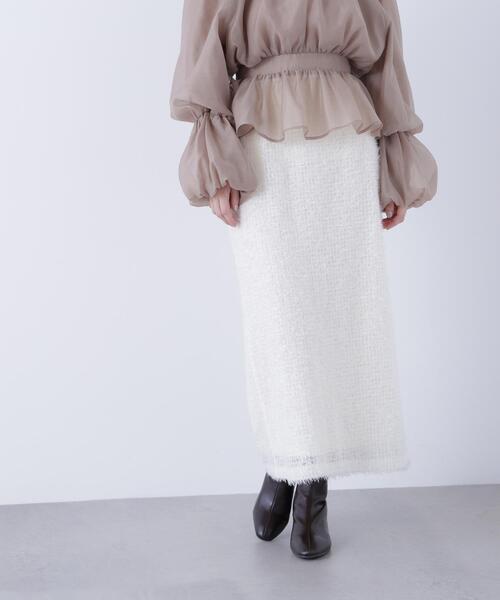 NATURAL BEAUTY BASIC(ナチュラルビューティーベーシック)の「◇シャギーチュールナロースカート(スカート・レディース・オフホワイト/ブラック・P/S/MEDIUM)」の1枚目の写真