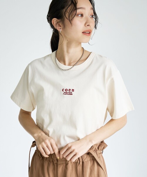 coen(コーエン)の「【新色登場】coen(コーエン)ロゴ刺繍コンパクトTシャツ(Tシャツ/カットソー・レディース・ライトグレー/ブラック/オフホワイト/その他1/レッド/ダークブラウン/ダークグレー/その他5/ナチュラル/その他4/その他6/ブラウン/その他9/その他7/その他8・M/L)」の7枚目の写真