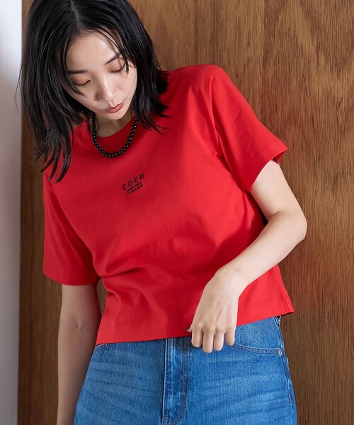 coen(コーエン)の「【新色登場】coen(コーエン)ロゴ刺繍コンパクトTシャツ(Tシャツ/カットソー・レディース・ライトグレー/ブラック/オフホワイト/その他1/レッド/ダークブラウン/ダークグレー/その他5/ナチュラル/その他4/その他6/ブラウン/その他9/その他7/その他8・M/L)」の8枚目の写真