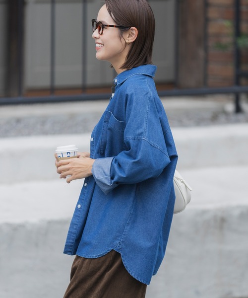   オーバーサイズド デニム シャツ マルチファンクショナル オーバーサイズライトウェイトデニム