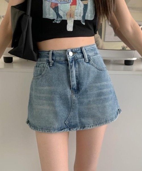 yuue' ( wear )(ユーイ)の「デニムスカパン キュロットミニスカート(デニムスカート・レディース・ライトブルー/チャコールグレー・L/M/S)」の5枚目の写真